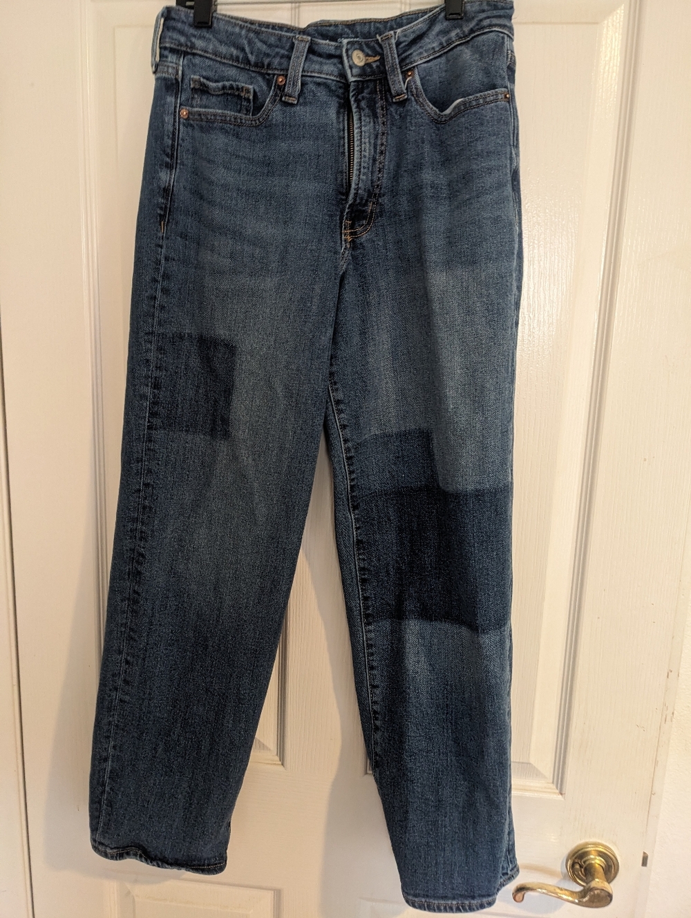 Old Navy Women's Patchwork Straight Jeans in Blue Wash